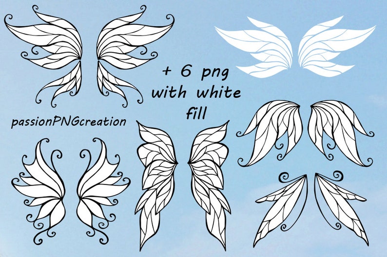 Doodle wings clip art Hand drawn butterfly wings EPS Photo props vector for Personal and Commercial Use Fairy Wings Clipart PNG AI