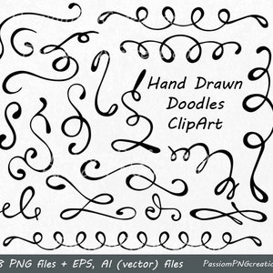 Hand Drawn Doodles Clipart, Divider Elements, PNG, EPS, AI, Vector, Design Elements, Clipart, Borders Clip art, Personal and Commercial Use