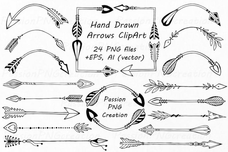 Hand Drawn Arrows Clipart Doodle Arrow Clip Art Tribal Arrow Clipart Digital Clipart Png Eps Ai Vector Personal And Commercial Use