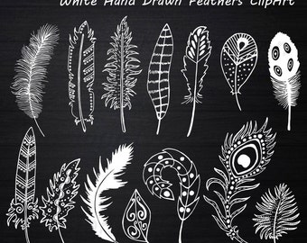 Hand Drawn Feathers Clipart Digital Feathers Clip Art Doodle | Etsy