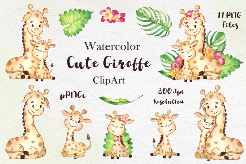 Giraffe Clipart. Watercolor Giraffe Clip Art Giraffe Mather | Etsy