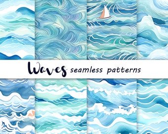 Ocean Waves Watercolor Seamless Patterns: Dive into Tranquility and Elegance with our Captivating Sea-Inspired Designs