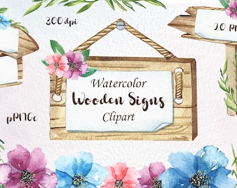 Watercolor Wooden Signs Clipart: Signposts & Arrows (PNG Files)