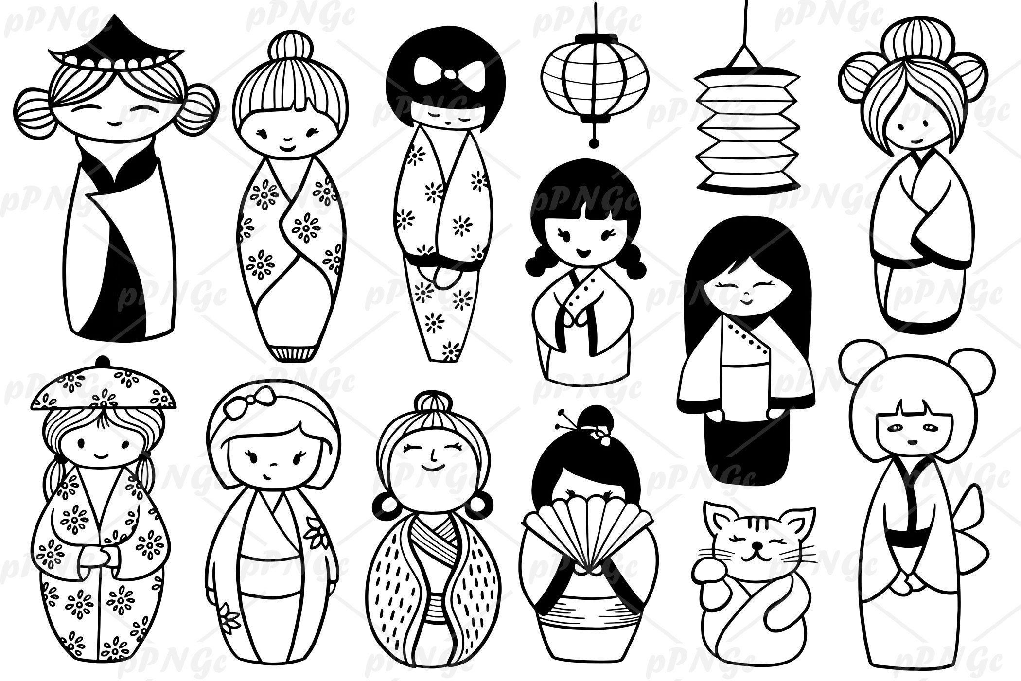 100%正規品 Vector Clipart, Dolls Kokeshi Kokeshi, Dolls Kokeshi Japan イラスト