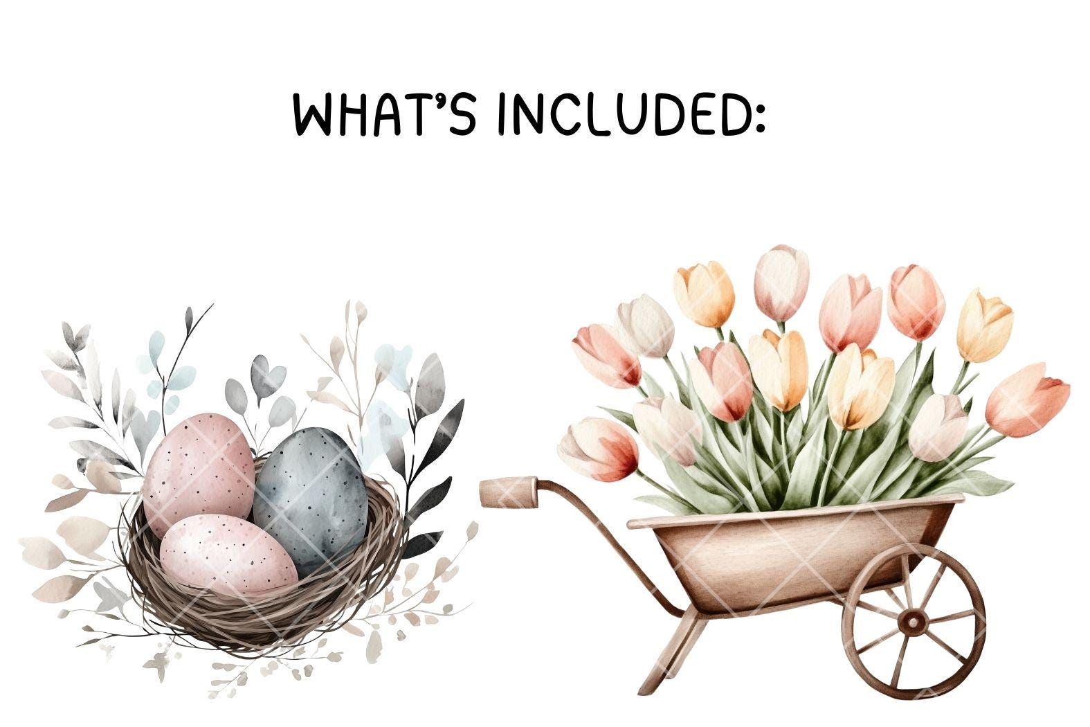 Cute Easter Bunny Clipart Bundle - 32 PNG Watercolor Stickers, Spring ...