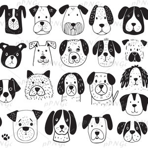Dog Faces SVG Clipart Set, PNG, Dog Illustrations, Pet Graphics, coloring page, Files for Cricut, for Personal and Commercial Use