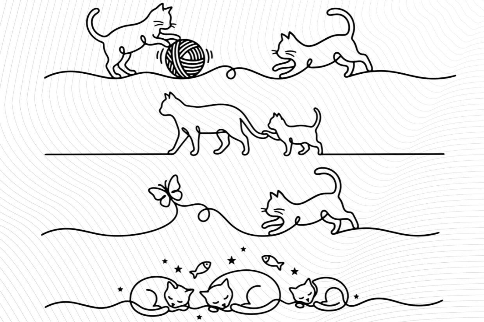 Doodle Cat Divider Clipart SVG Bundle, Kitten Line Art (commercial Use ...