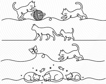 Doodle Cat Divider Clipart SVG Bundle, Kitten Line Art (Commercial Use)