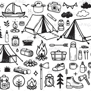 Camping SVG, Svg d'été, camping Doodle Clipart, Cricut, couper des fichiers, Silhouette, art imprimable vectoriel, png, pour usage personnel et commercial
