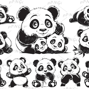 Cute Panda Line Art Designs SVG Clipart Set, PNG, Files for Cricut, animal Graphics, coloring page, for Personal and Commercial Use