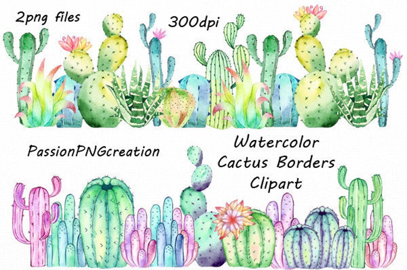 Aquarelle Cactus Borders Clipart, PNG, Photo superposition, Fabrication de cartes, cactus clip art, Pour usage personnel et commercial image 1