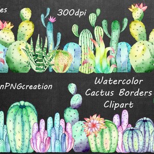 Aquarelle Cactus Borders Clipart, PNG, Photo superposition, Fabrication de cartes, cactus clip art, Pour usage personnel et commercial image 3