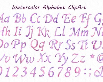 Watercolor Alphabet ClipArt, Watercolor letters, watercolour numbers, Digital alphabet, PNG, watercolour, For Personal and Commercial Use