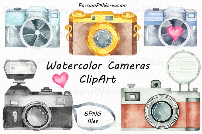 Watercolor Cameras Clipart Watercolor photocamera retro | Etsy