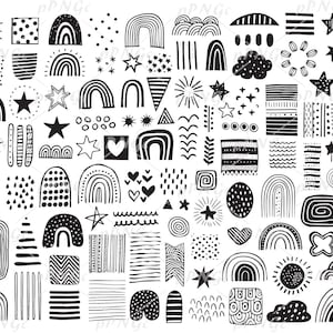 Doodle regenboog en abstracte vormen clipartbundel | Boho, geometrisch, sterren, harten | PNG, SVG, pdf | Kunst aan de muur en knutselontwerpen voor de kinderkamer