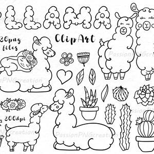 Doodle Llama Clipart, llama clip art, png, eps, ai, vector, llama silhouettes, digital stamps, instant download, Personal and Commercial Use image 1