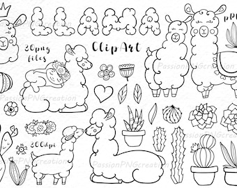 Doodle Llama Clipart, llama clip art, png, eps, ai, vector, llama silhouettes, digital stamps, instant download, Personal and Commercial Use