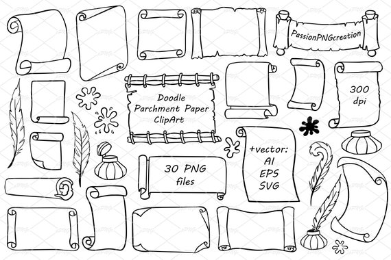 Doodle Scroll Paper Clipart Parchment Paper Clip Art Hand - Etsy