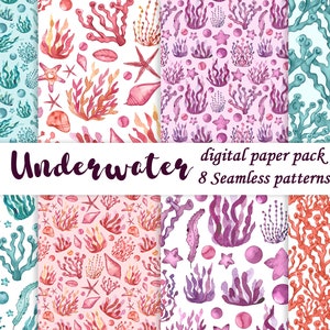 Underwater Seamless Pattern: Seaweed & Coral Digital Paper (JPG)
