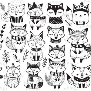 Renard mignon en vêtements, ensemble de cliparts SVG, illustrations de renard, graphiques pour animaux de compagnie, coloriage, fichiers pour Cricut, pour usage personnel et commercial