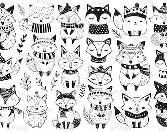 Cute fox in clothes, SVG Clipart Set, Stickers fox Illustrations, coloring page, Files for Cricut, for Personal and Commercial Use