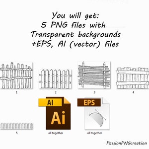 Doodle Fence Clipart, Hand drawn Wooden fence clip art, PNG, AI, EPS, vector, clipart, digital clipart, for Personal and Commercial Use image 3
