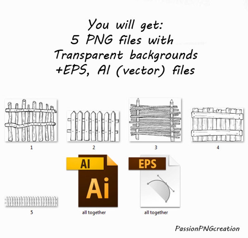 Doodle Fence Clipart, Hand drawn Wooden fence clip art, PNG, AI, EPS, vector, clipart, digital clipart, for Personal and Commercial Use image 3
