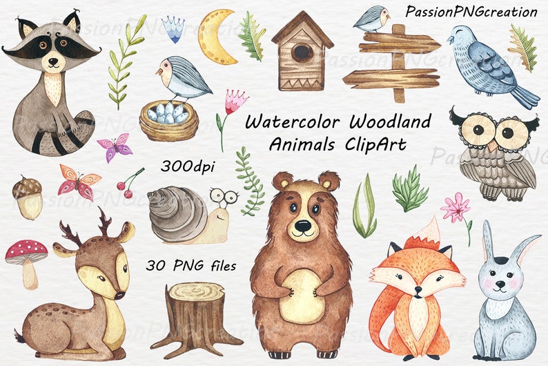 Download Art Collectibles Clip Art Bear Deer Personal And Commercial Use Baby Shower Clipart Watercolor Woodland Animals Clipart Nursery Decor Clip Art Forest Animals