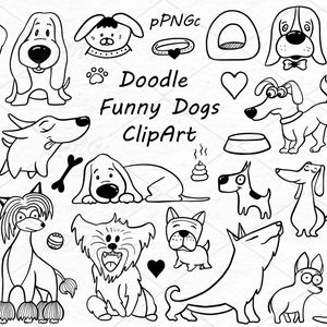 Doodle Funny Dogs Clipart, hand drawn dogs, line art, Digital dogs clip art, png, vector, eps, ai, svg, For Personal and Commercial Use