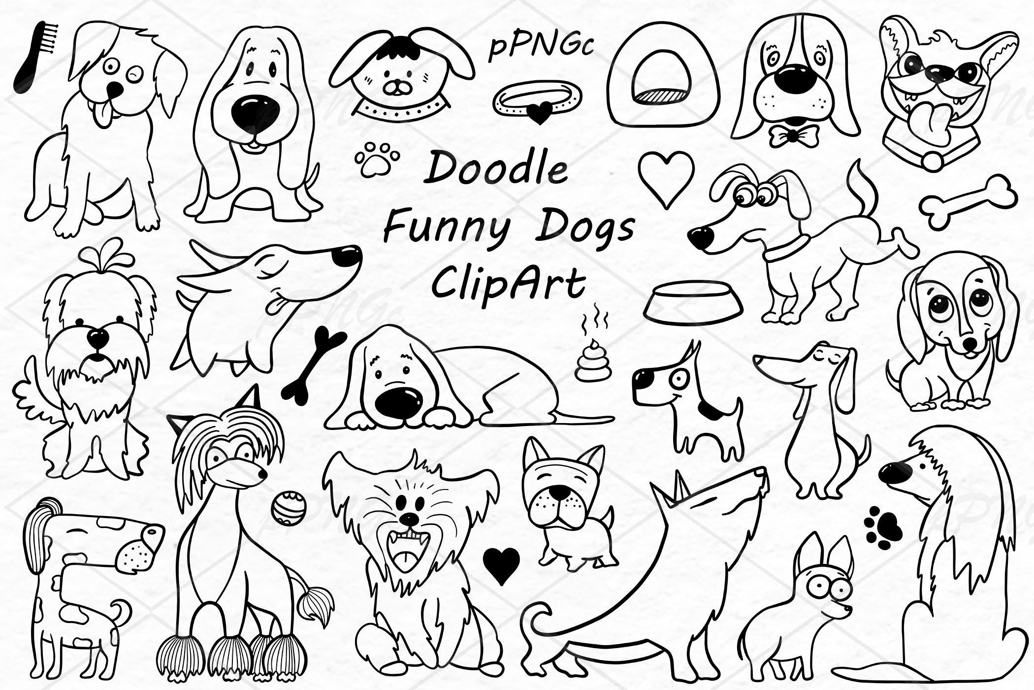 Doodle lustige Hunde Clipart von Hand gezeichnet Hunde Linie | Etsy