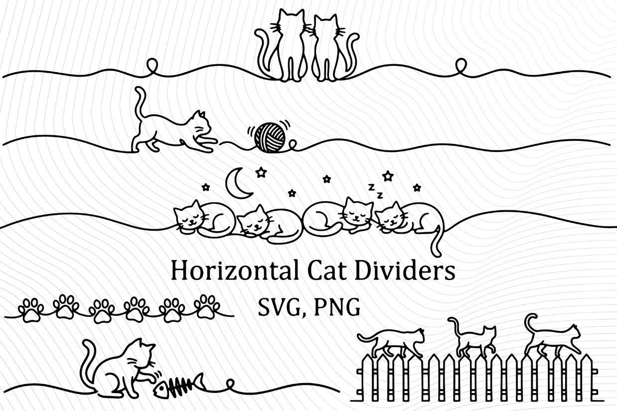 Doodle Cat Divider Clipart SVG Bundle, Kitten Line Art (commercial Use ...