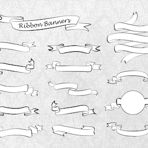 Digital Ribbon Banners Clipart, Elemente für die Kartengestaltung, handgezeichnet, PNG-Dateien, für den persönlichen und kommerziellen Gebrauch