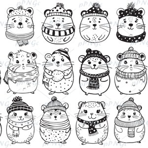 Simpatico criceto in vestiti, set di clipart SVG, illustrazioni di criceto, grafica per animali domestici, pagina da colorare, file per Cricut, uso personale e commerciale