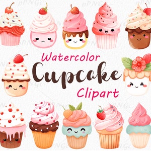 Skurril Aquarell Cupcake Clipart - Süß, Niedlich, Geburtstag, Bäckerei, Party Dekoration, Einladungen, digitaler Download