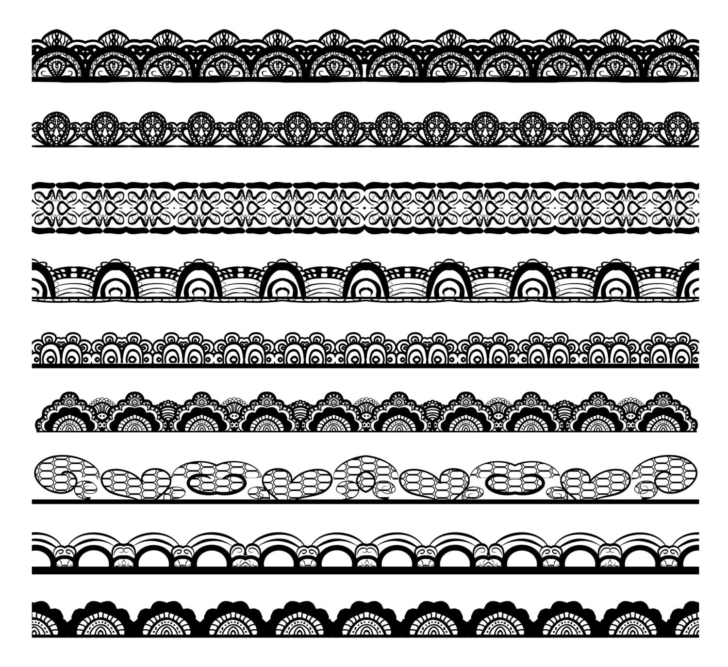 Lace Border Clip Art, Digital Clipart, Lace Digital Clipart, Black