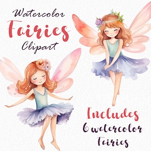Clipart de Hadas en Acuarela: ¡Arte encantador para manualidades, invitaciones y más! Descarga digital, fondos transparentes. Magia de hadas.