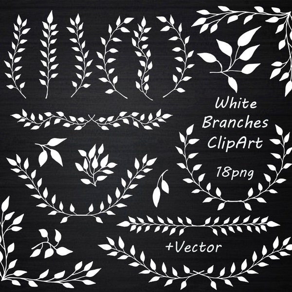 White Branches ClipArt, Laurel Wreath, Digital Wreath, Laurel Clipart, White Wreath Laurel, Wreaths Frames, Personal and Commercial Use