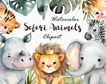Watercolor Safari Animals Clipart Set - Instant Download, Printable Art for Nursery Decor, Scrapbooking, and DIY Projects