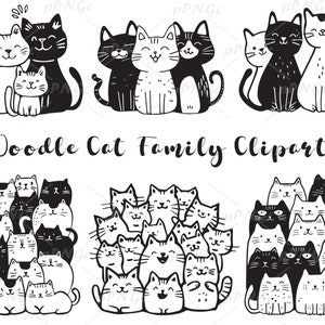 Doodle chats Clipart, clipart numérique doodles, png, svg, ai, vecteur, dessin au trait, coloriage, pour usage personnel et commercial