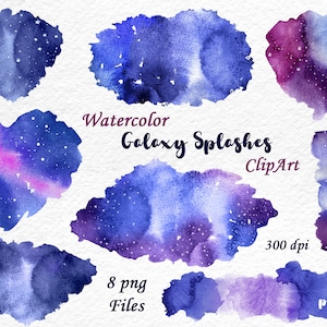 Watercolor galaxy splashes clipart, space clip art, background, space texture, instant download, Purple Galaxy, Personal and Commercial Use