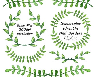 Watercolor Wreaths And Borders clipart, Laurel Wreath, laurel Clip Art, Wreaths Frames, Watercolor leafs Wreath, Personal and Commercial Use