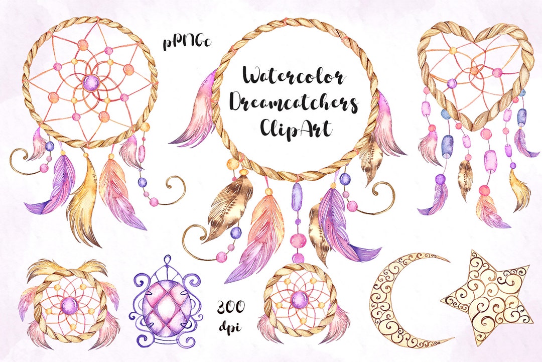 Watercolor Dreamcatchers Clipart, Watercolour Clipart. Tribal, Feathers ...