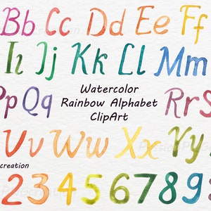 Watercolor Alphabet ClipArt, Watercolor letters, Rainbow Alphabet, cursive, Digital alphabet, PNG, watercolour, Personal and Commercial Use