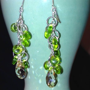 Green Glass Lentil Bead and Light Green Briolette Sterling - Etsy