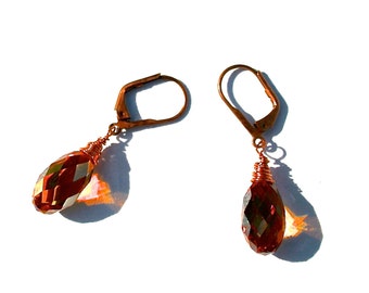 Boucles d’oreilles: Cuivre Couleur Swarovski Crystal Briolette