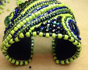 Navy Blue and Lime Green Cuff Bracelet