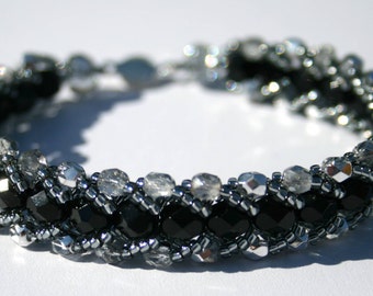 Bracelet: Black and Silver Glass Beads