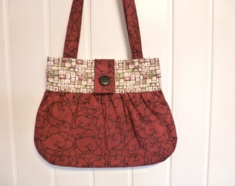 Red fabric handbag, handmade tote, inside zip pocket, ladies bag, medium size purse, gift for her, everyday handbag