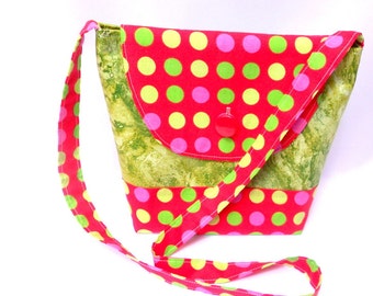 Green handmade handbag, red/green shoulder bag, womens handbag, handmade tote, fabric womens bag, inner zip pocket, messenger style bag