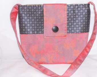 Handmade handbag, fabric handbag, orange handbag, medium size bag, fabric tote bag, inner zip pocket